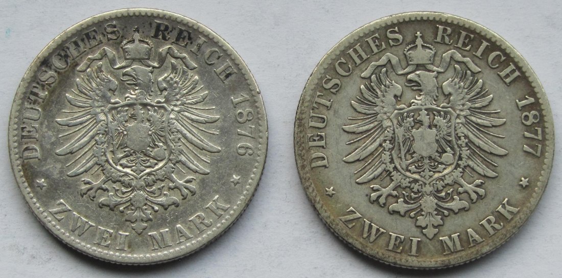  Kaiserreich: Württemberg, 2 Mark Karl (Jaeger 172), 2 Stück (1876 + 1877)   