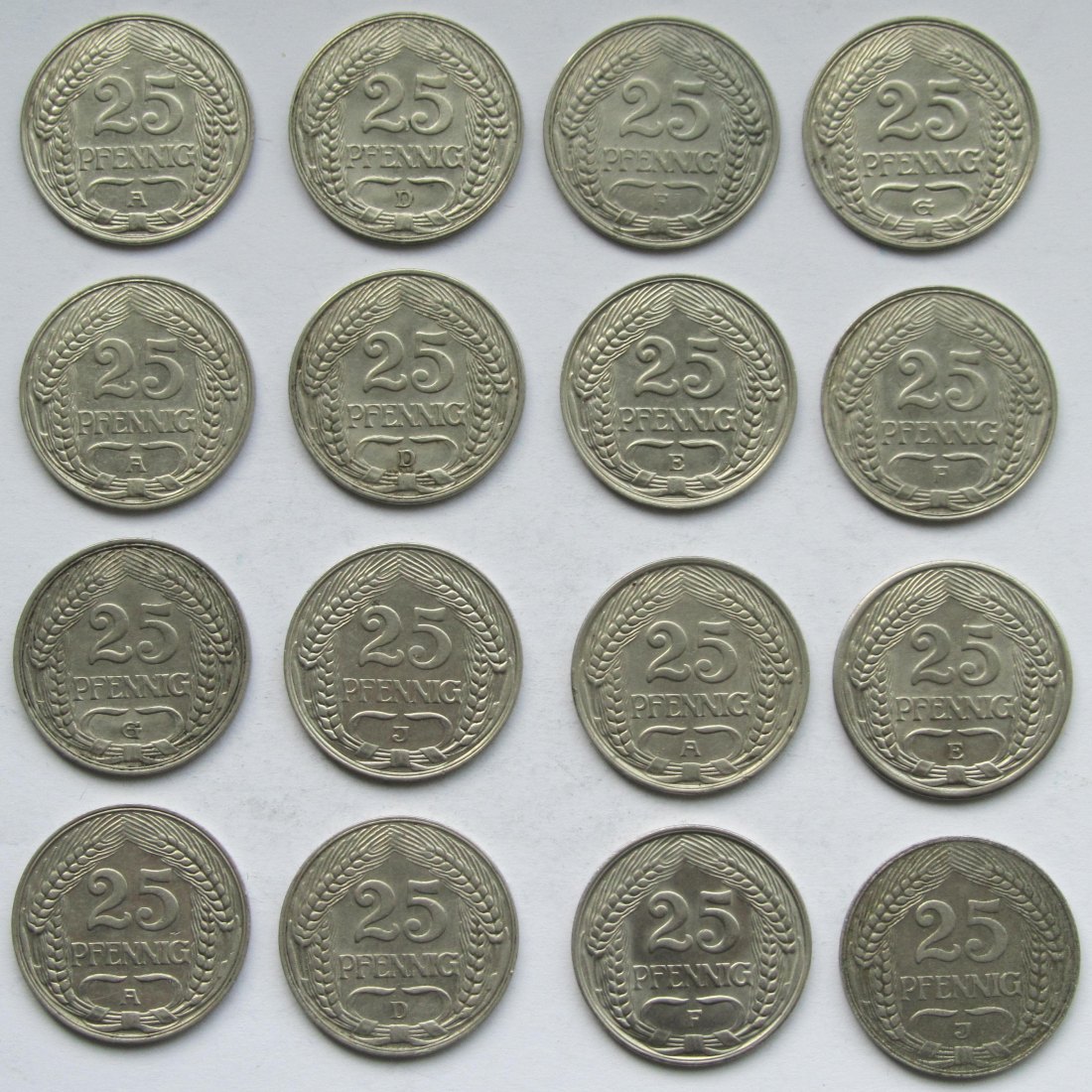  Kaiserreich: 16 verschiedene 25 Pfennig   