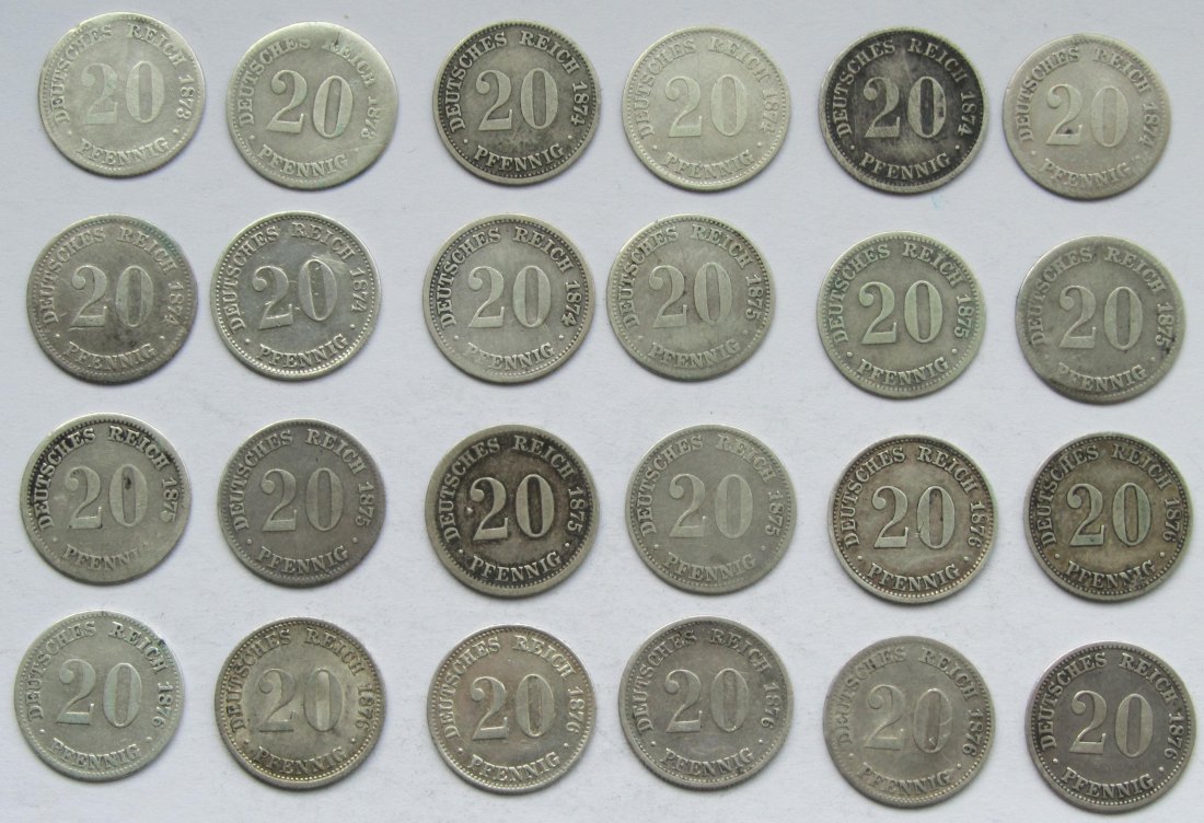  Kaiserreich: 24 verschiedene 20 Pfennig   