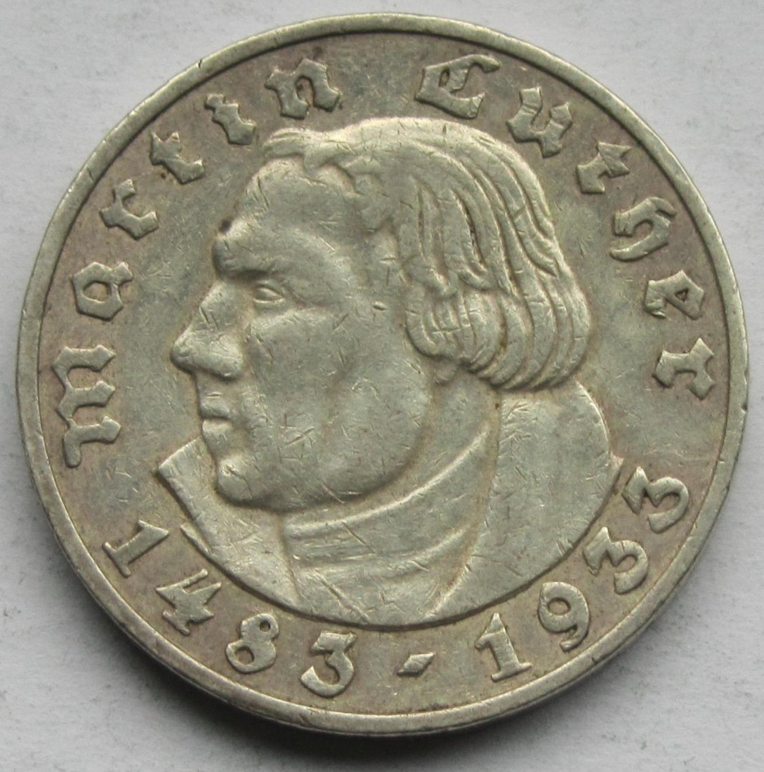  Deutsches Reich: 5 Mark Luther (Jaeger 353), 1933 E   