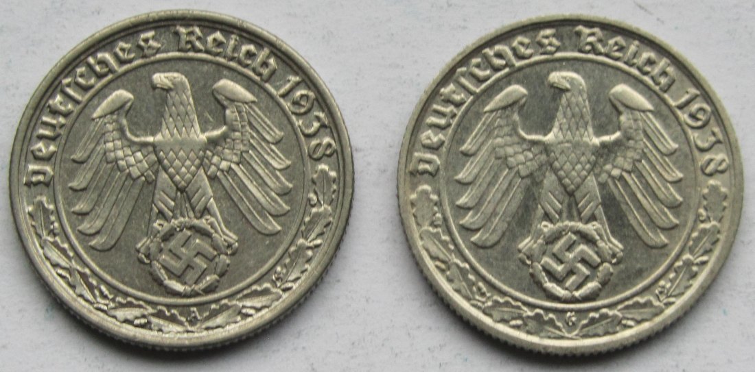  Deutsches Reich: 50 Pfennig 1938 A + G   