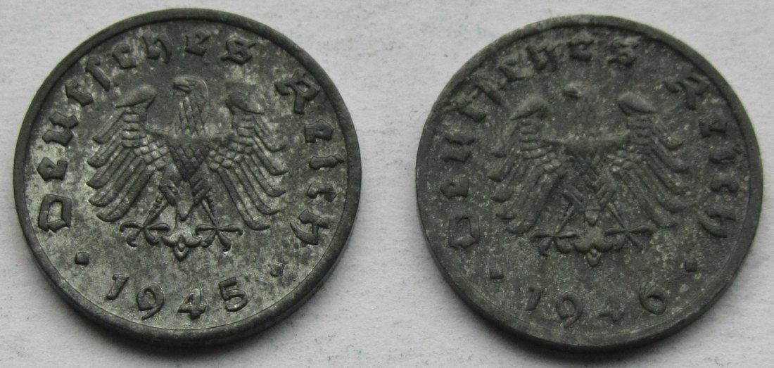  Alliierte Besatzung: 1 Pfennig 1945 F + 1946 F   