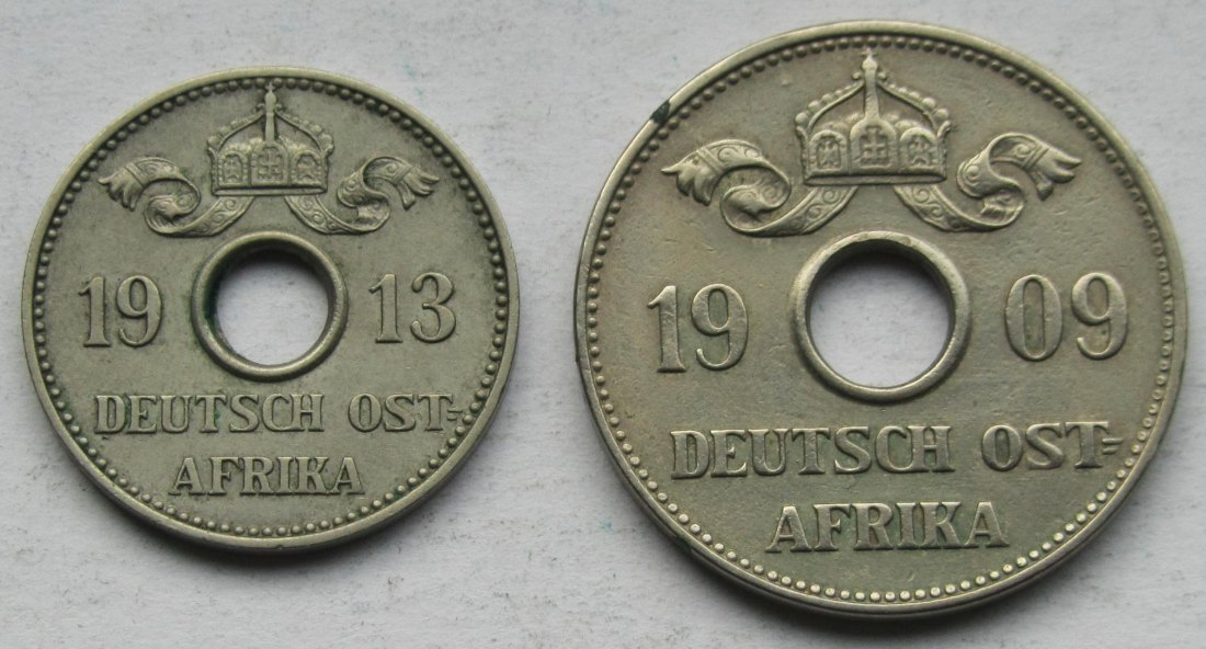  Ostafrika: 5 Heller 1913 + 10 Heller 1909   