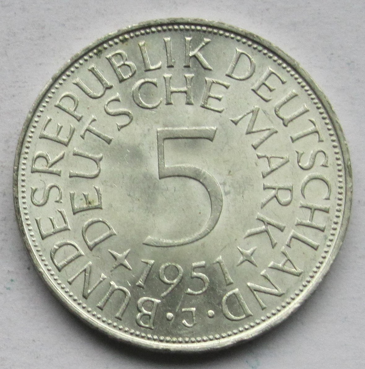  Deutschland: 5 DM 1951 J in Top-Erhaltung   