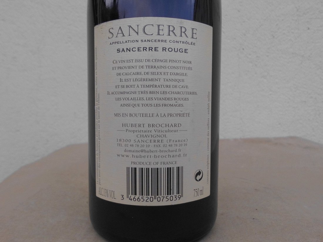  Rotwein Sancerre Rouge Hubert Brochard 2009 Frankreich 0,75l 13% Alc   