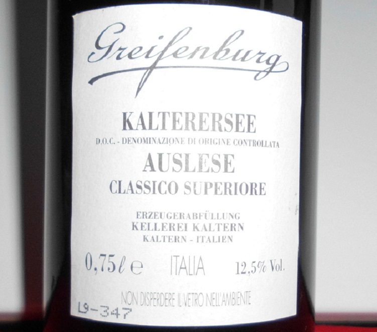  Antiker Rotwein Greifenburg Kalterersee DOC Auslese 1999 Italien 0,75l 12,5% Alc   