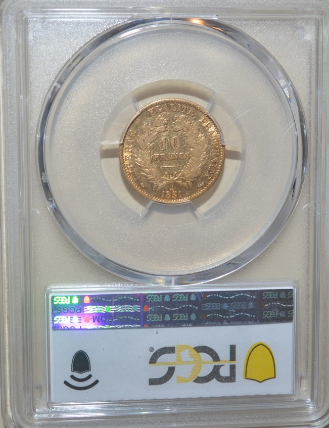  -kirofa - FRANKREICH 10 GOLD FRANCS-  CERES OREILLE BASSE 1851 A - GOLD 2.90 gr - PCGS XF40   