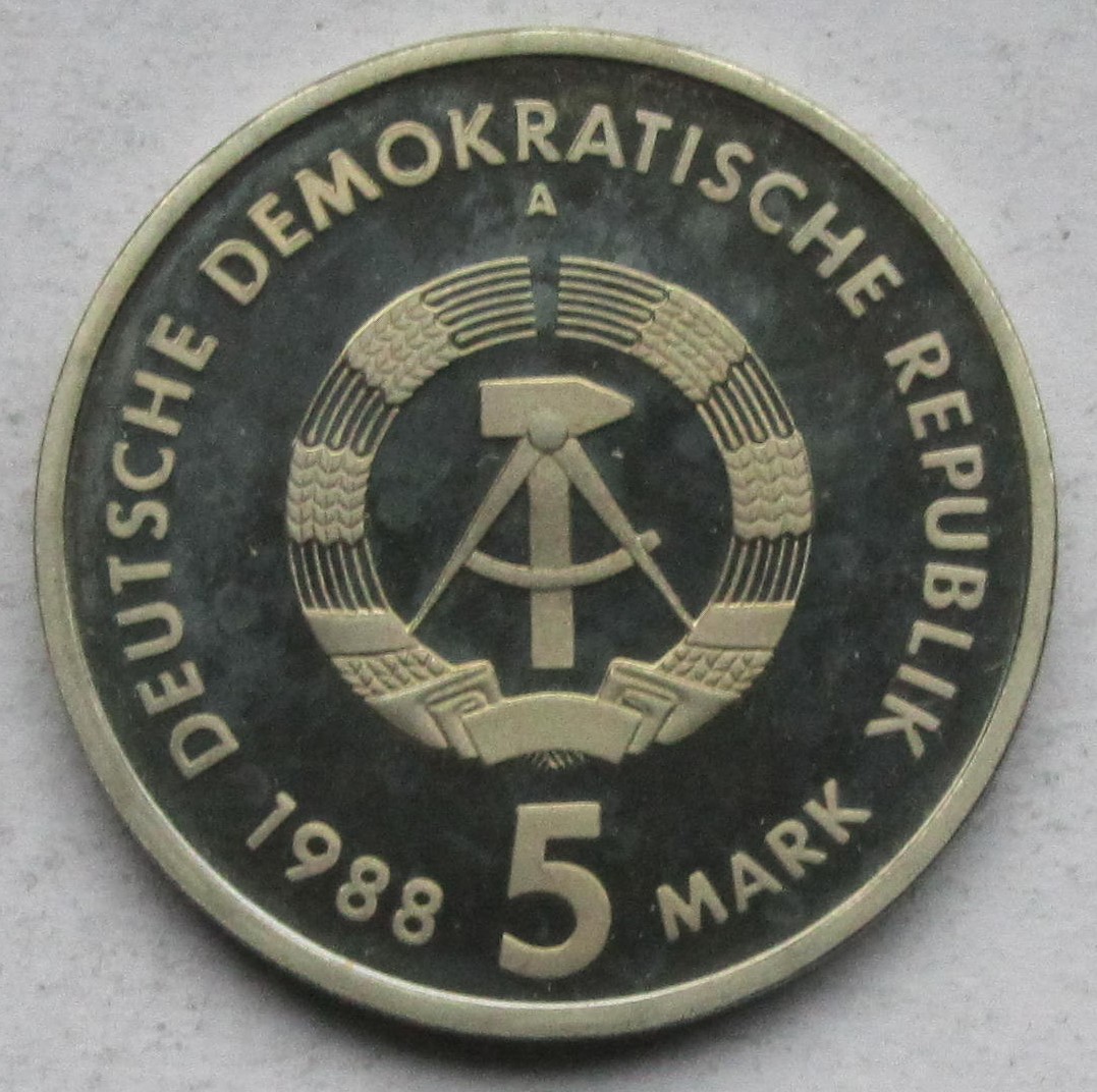  DDR: 5 Mark Saxonia 1988, Polierte Platte   