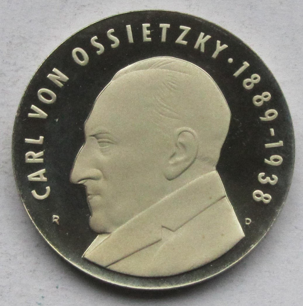  DDR: 5 Mark Ossietzky 1989, Polierte Platte   