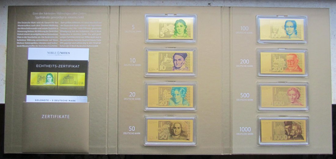  Goldbanknoten DM, 8 x 0,5 g = 4 g Feingold   