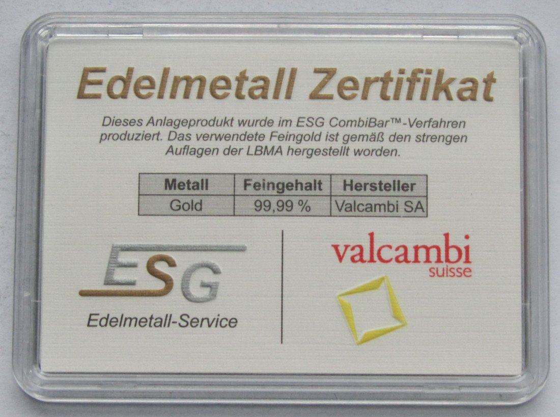  4 x 1 g Goldbarren ESG/Valcambi, zusammen 4 g Feingold   