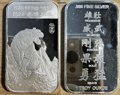  China. 1 oz Silver Bar 2022 Year of the Tiger Apmex. FM-Frankfurt Feinsilber: 1oz/ 31,1g   