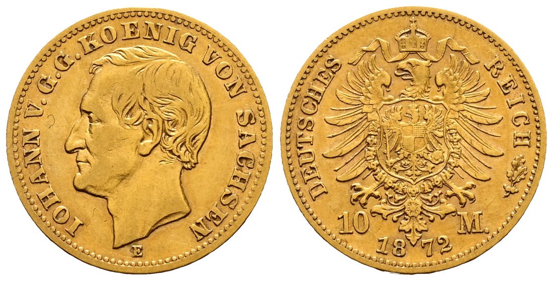 PEUS 1415 Sachsen - Kaiserreich 3,58 g Feingold. Johann (1854 - 1873) 10 Mark GOLD 1872 E Sehr schön