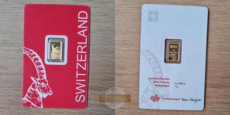 Schweiz. 1g Goldbarren MM-Frankfurt Feingold: 1g Suisse Made  