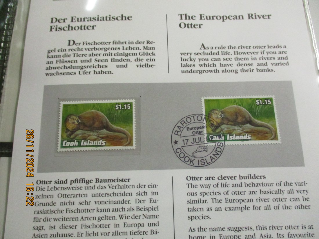  5 Dollars Cook Islands 1991 Numisbrief Fischotter Gefährdete Tierwelt mit Briefmarken   