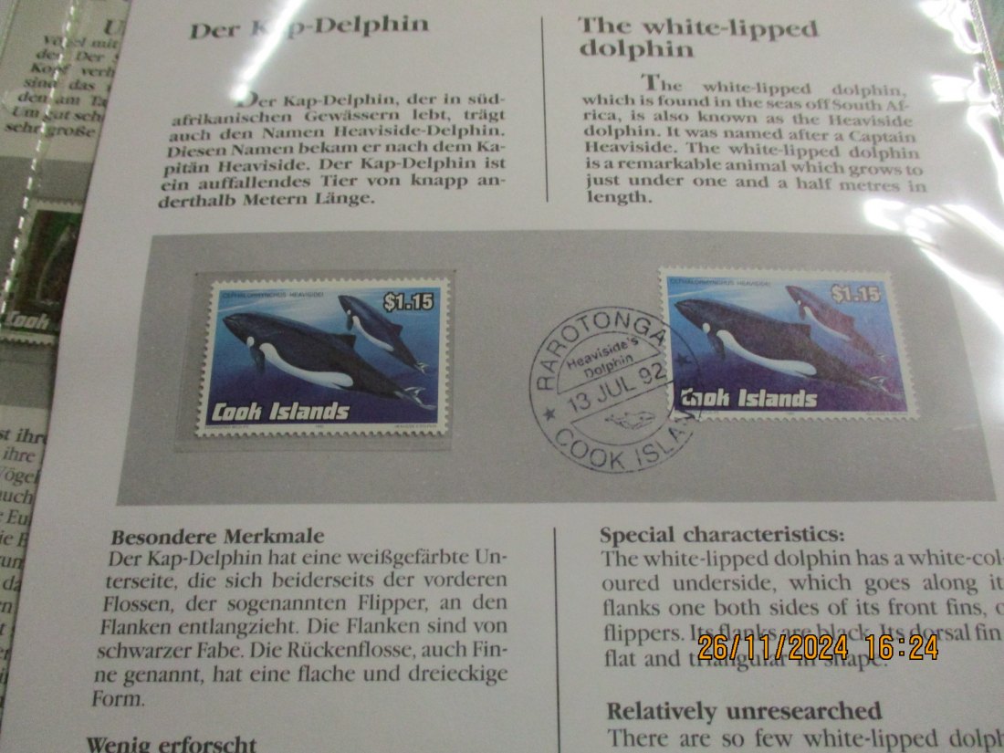  5 Dollars Cook Islands 1991 Numisbrief Delphin Gefährdete Tierwelt mit Briefmarken   