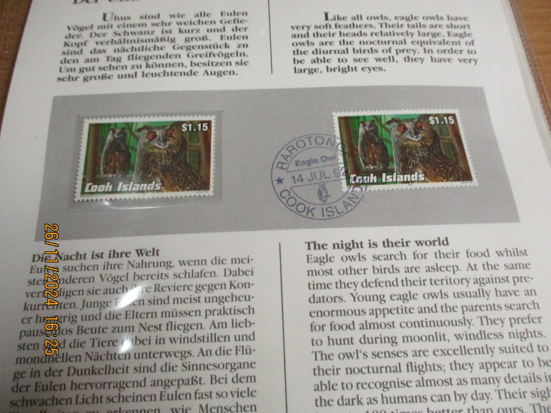  5 Dollars Cook Islands 1991 Numisbrief Uhu Gefährdete Tierwelt mit Briefmarken   