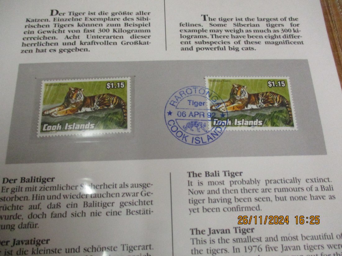  5 Dollars Cook Islands 1990 Numisbrief Tiger Gefährdete Tierwelt mit Briefmarken   