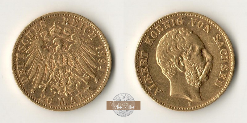 Sachsen, Kaiserreich  20 Mark MM-Frankfurt Feingold: 7,17g Albert 1873-1902 1894 E 