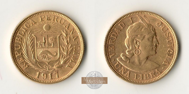 Peru. MM-Frankfurt Feingold: 7,32g 1 Libra 1917 