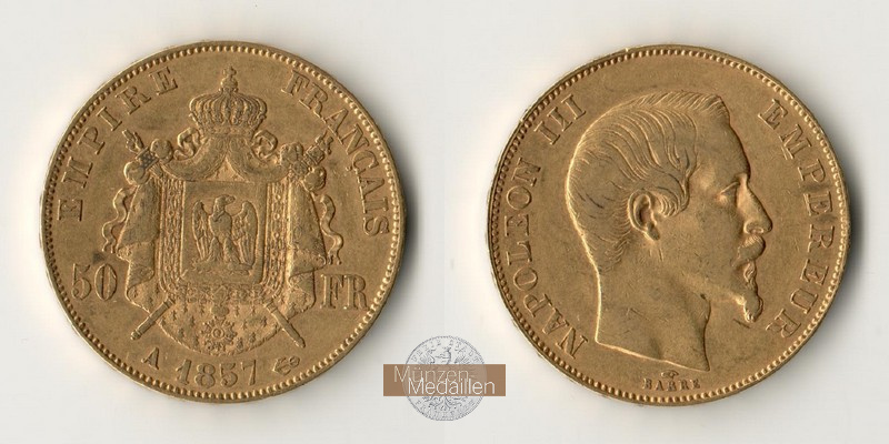 Frankreich  50 Francs MM-Frankfurt Feingold: 14,52g Napoleon III. 1857 A 