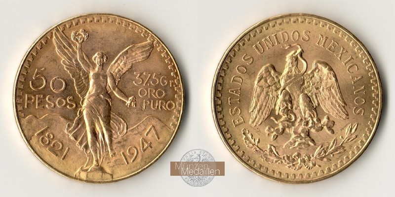 Mexiko  50 Pesos  1947 MM-Frankfurt Feingold: 37,50g   