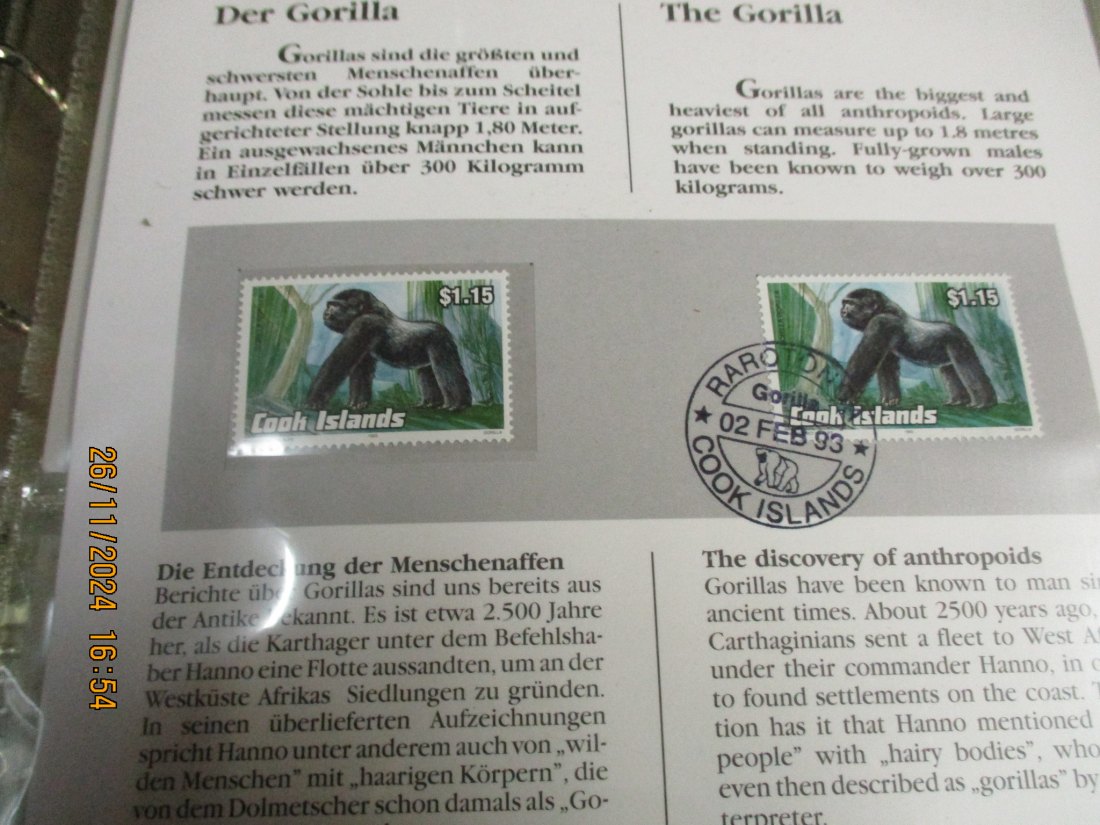  5 Dollars Cook Islands 1992 Numisbrief Gorilla Gefährdete Tierwelt mit Briefmarken   