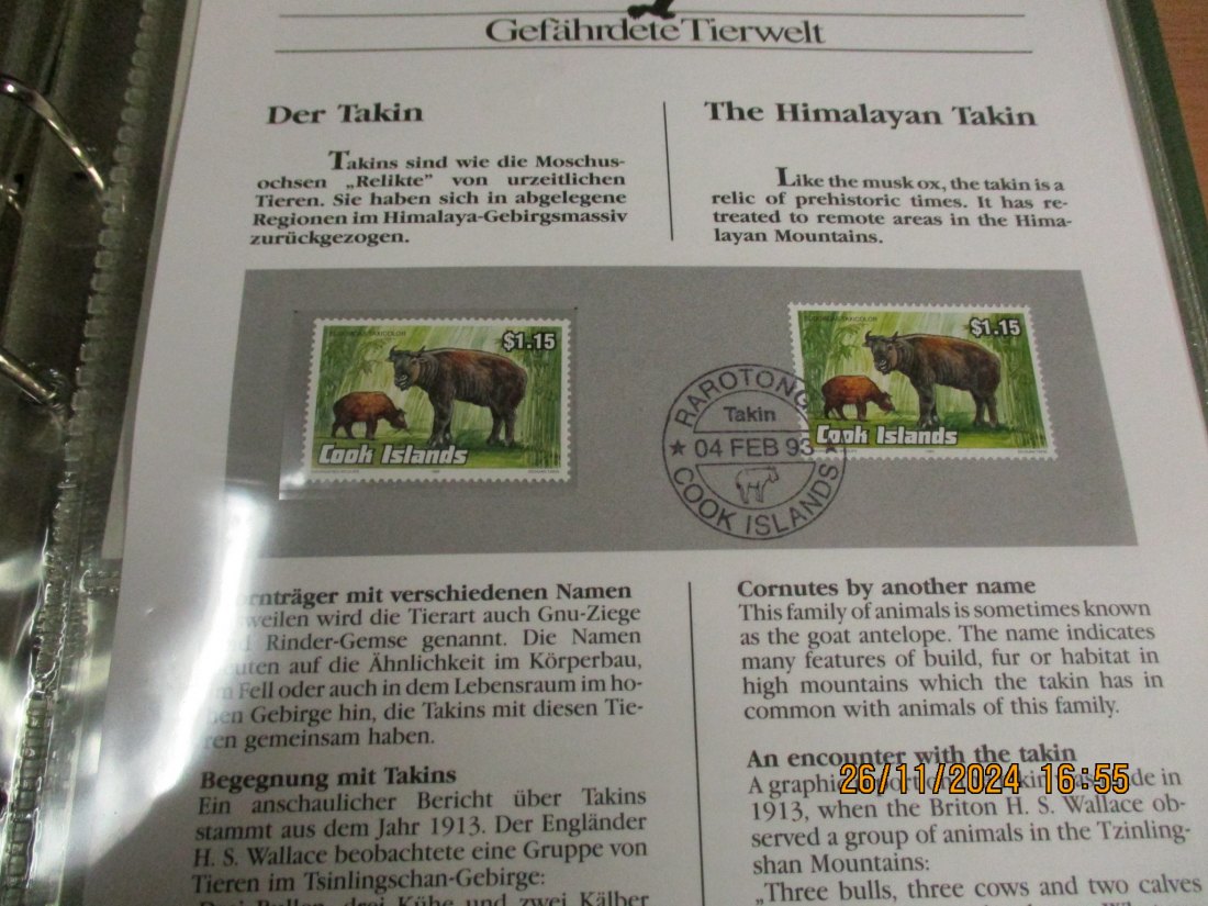  5 Dollars Cook Islands 1992 Numisbrief Der Takin Gefährdete Tierwelt mit Briefmarken   