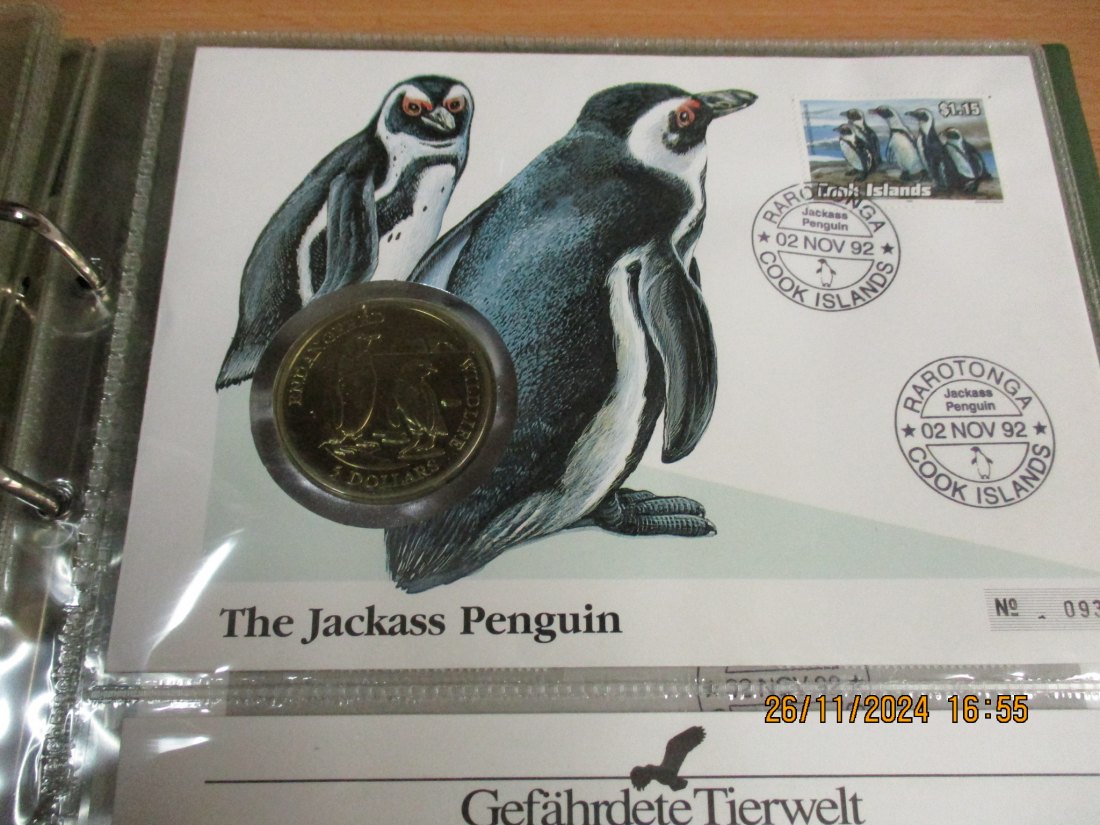  5 Dollars Cook Islands 1991 Numisbrief Brillen Pinguin Gefährdete Tierwelt mit Briefmarken   