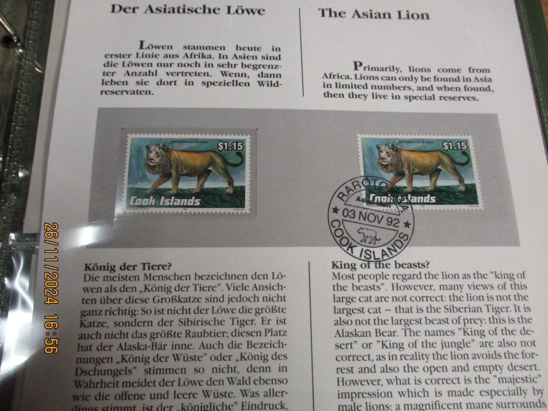  5 Dollars Cook Islands 1991 Numisbrief Asiatische Löwe Gefährdete Tierwelt mit Briefmarken   