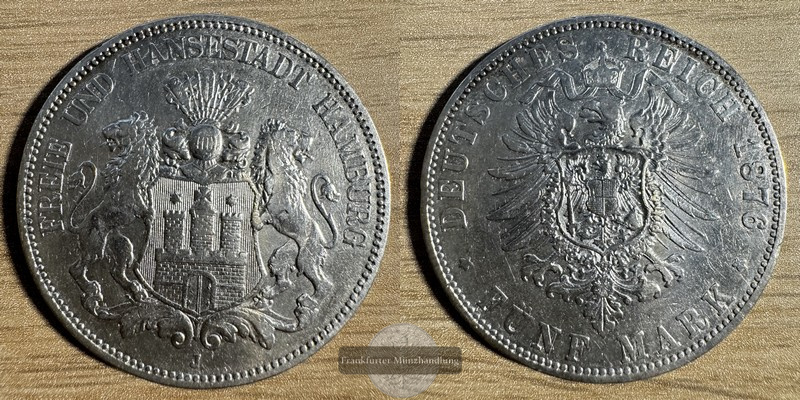  Deutschland. dt. Kaiserreich 5 Mark 1876 J FM-Frankfurt KM#598 Feinsilber: 25g   