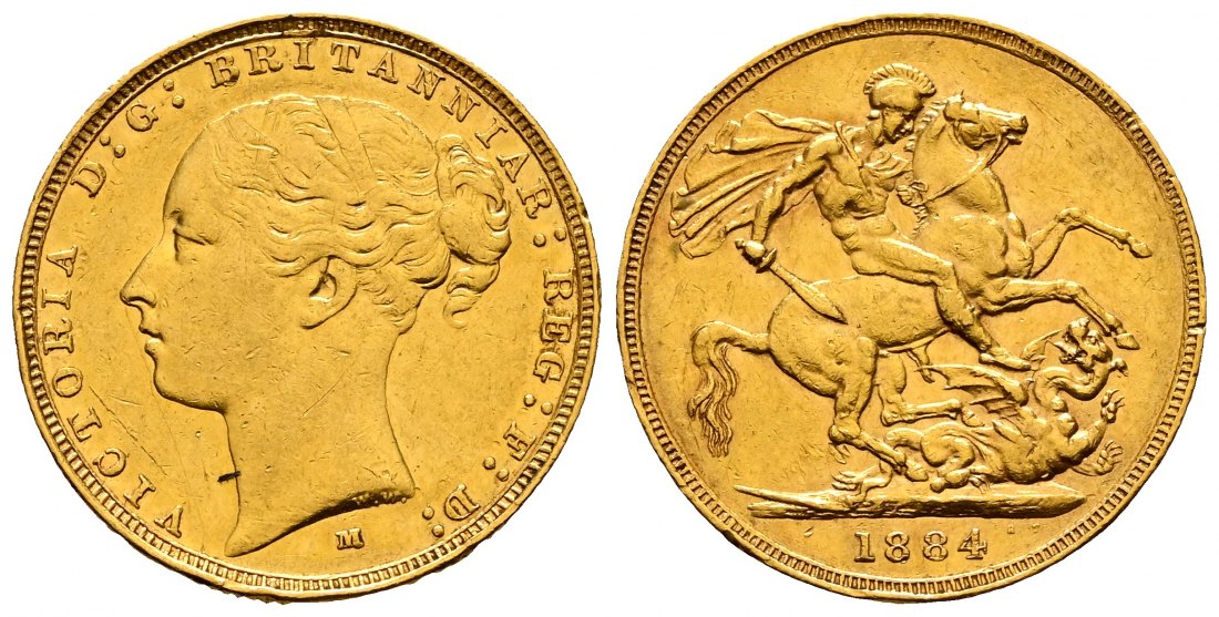 PEUS 2250 Großbritannien / Australien 7,32 g Feingold. Melbourn. Victoria ( 1837 - 1901) Sovereign GOLD 1884 M Melbourn Sehr schön