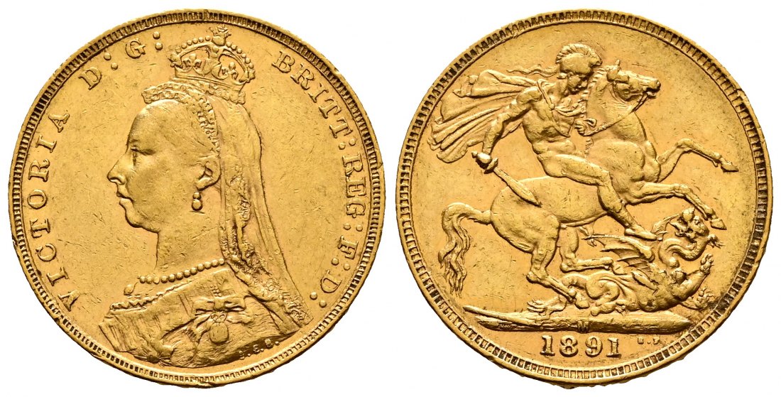 PEUS 2251 Grossbritannien / Australien 7,32 g Feingold. Victoria (1837 - 1901) Jubiläumsbüste mit Witwenschleier Sovereign GOLD 1891 M Melbourne Sehr schön