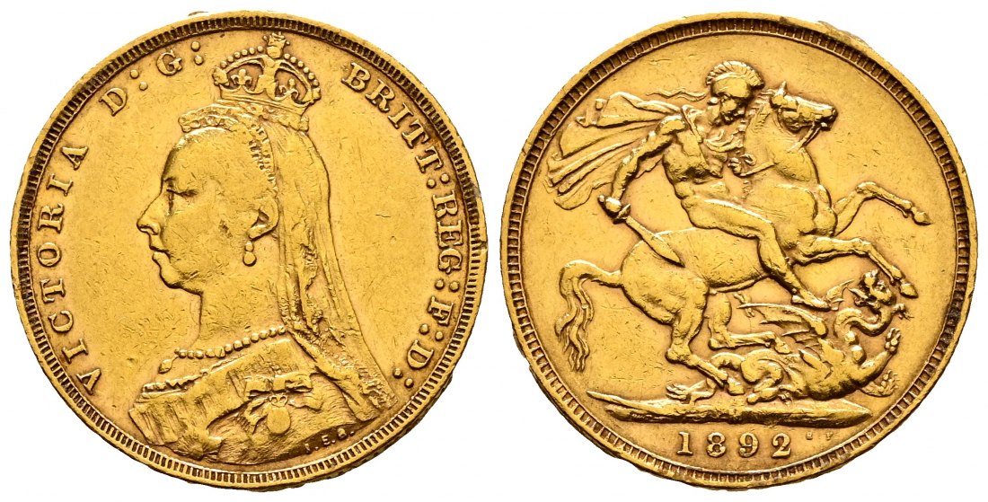 PEUS 2252 Grossbritannien / Australien 7,32 g Feingold. Victoria (1837 - 1901) Jubiläumsbüste mit Witwenschleier Sovereign GOLD 1892 M Melbourne Sehr schön