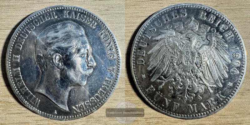  Deutschland. dt. Kaiserreich Preußen 5 Mark 1904 A FM-Frankfurt KM#523 Feinsilber: 25g   