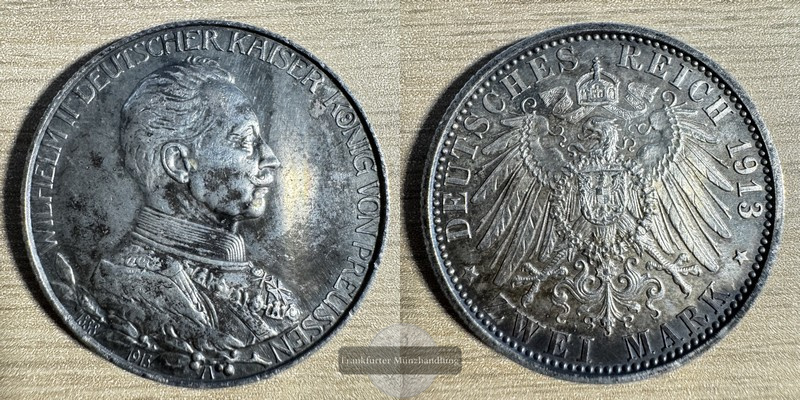  Deutschland. dt. Kaiserreich 2 Mark 1913 A Wilhelm II FM-Frankfurt KM#533 Feinsilber: 10g   