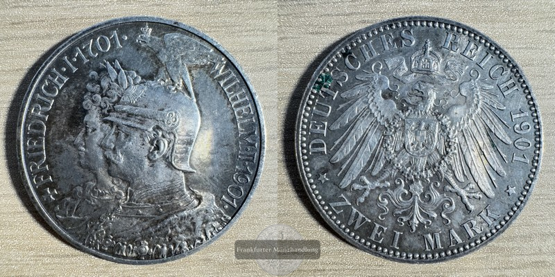  Deutschland. dt. Kaiserreich 2 Mark 1901 A 200 Jahre Preußen FM-Frankfurt KM#525 Feinsilber: 10g   