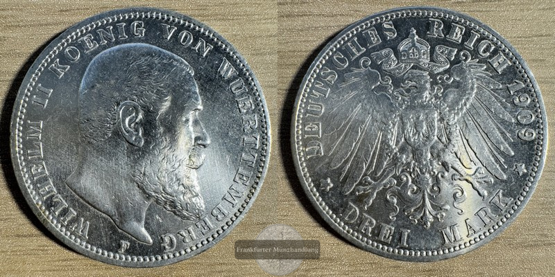  Deutschland. dt. Kaiserreich 3 Mark 1909 Wilhelm II F FM-Frankfurt KM#635 Feinsilber: 15g   