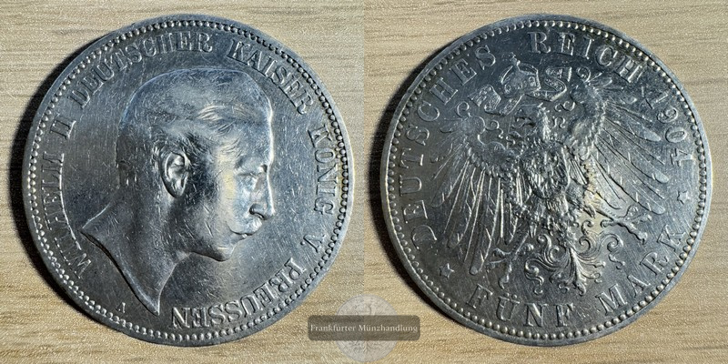  Deutschland. dt. Kaiserreich Preußen 5 Mark 1904 A Wilhelm II FM-Frankfurt KM#523 Feinsilber: 25g   