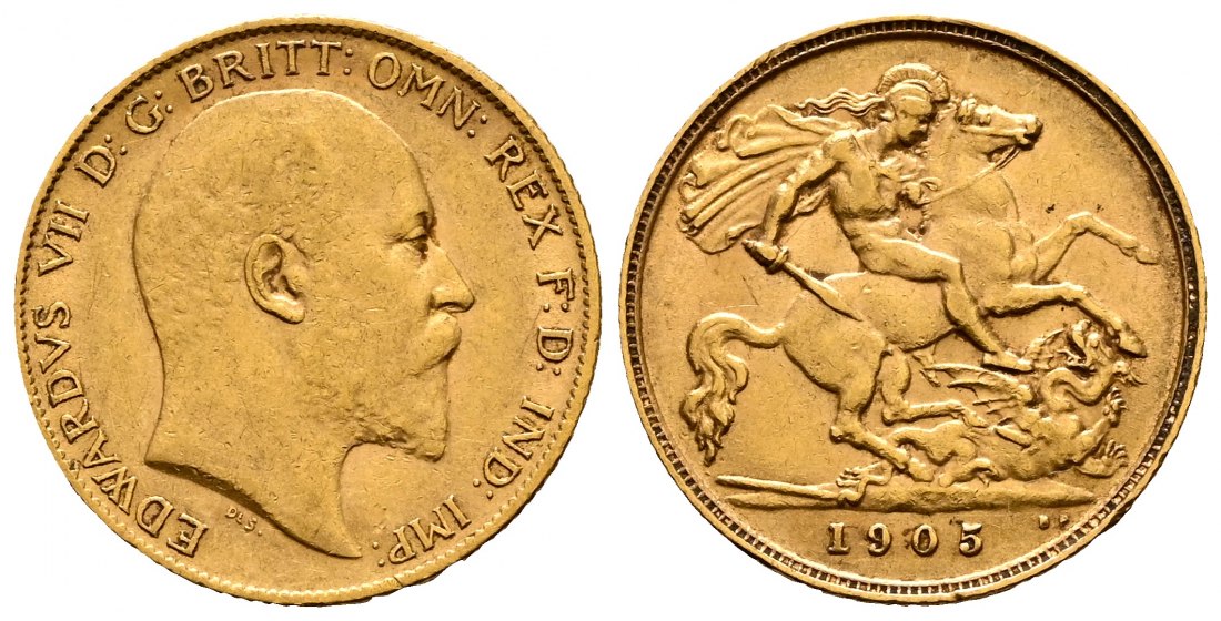 PEUS 2253 Großbritannien 3,66 g Feingold. Eduard VII. (1901 - 1910) 1/2 Sovereign GOLD 1905 Sehr schön