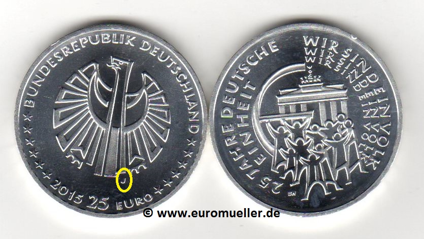 Deutschland 5x 25 Euro Gedenkmünze 2015 A-J...25 J. Deut. Einheit   