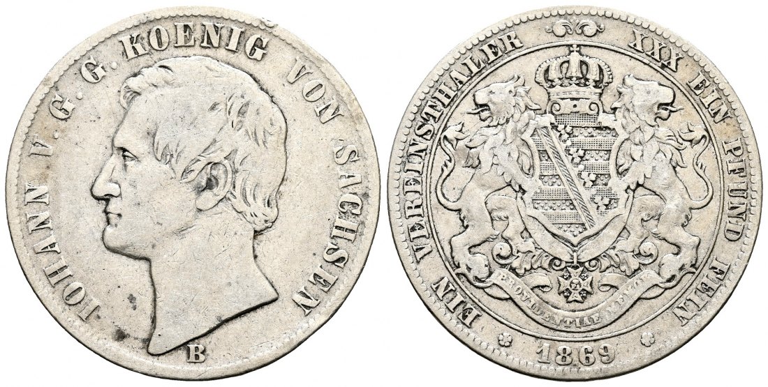 PEUS 2263 Sachsen Königreich Johann (1854-1873) Vereinstaler 1869 B Dresden Sehr schön