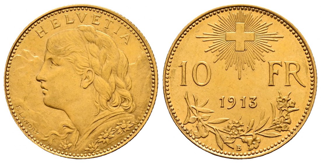 PEUS 22659 Schweiz 2,9 g Feingold. Vreneli 10 Franken GOLD 1913 B Kl. Kratzer, Vorzüglich