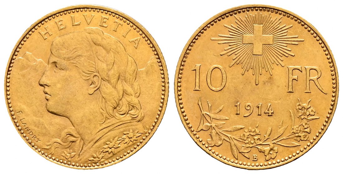 PEUS 2266 Schweiz 2,9 g Feingold. Vreneli 10 Franken GOLD 1914 B Sehr schön +