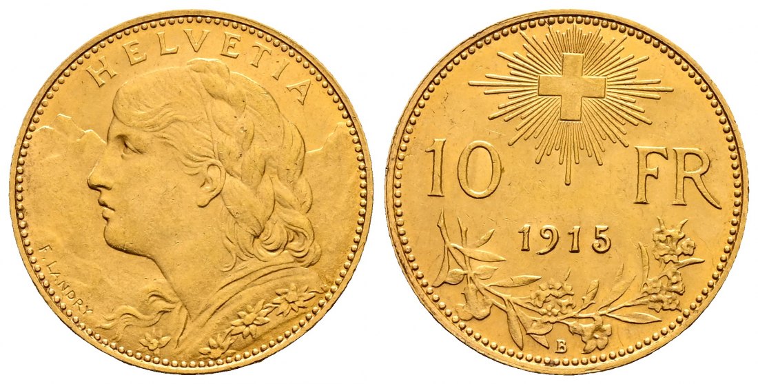 PEUS 2267 Schweiz 2,9 g Feingold. Vreneli 10 Franken GOLD 1915 B Kl. Kratzer, Vorzüglich