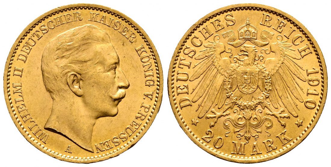 PEUS 2272 Kaiserreich - Preußen 7,16 g Feingold. Wilhelm II.(1888 - 1918) 20 Mark GOLD 1910 A Fast Vorzüglich