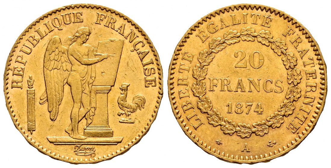 PEUS 2273 Frankreich 5,81 g Feingold. Dritte Republik (1871-1940) 20 Francs GOLD 1874 A Sehr schön +