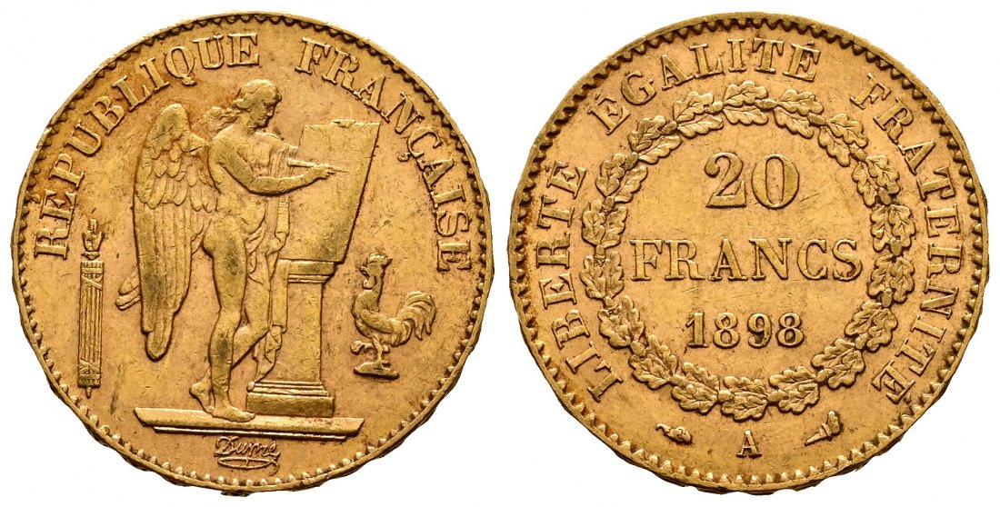 PEUS 2274 Frankreich 5,81 g Feingold. Dritte Republik (1871-1940) 20 Francs GOLD 1898 A Sehr schön