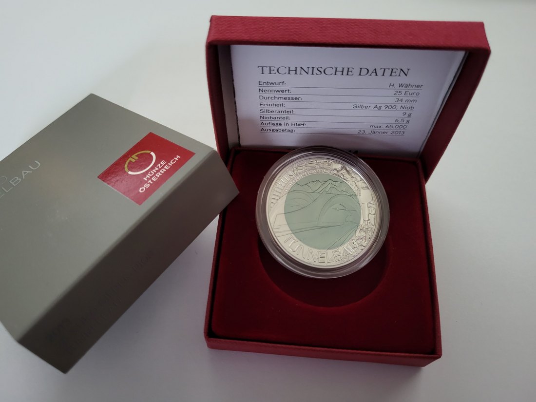  25 Euro 2013 Tunnelbau Silber Niob 900 Ag Österreich (5374   