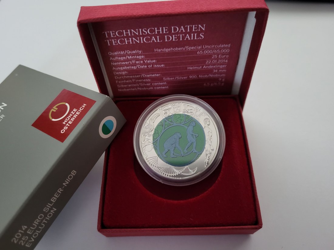  25 Euro 2014 Evolution Silber Niob 900 Ag Österreich (5374   